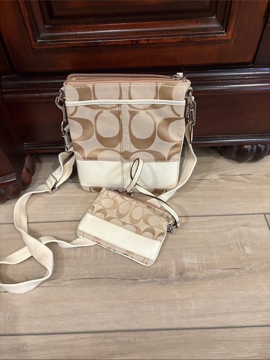 Coach Handbags - Coach Tan Signature Canvas Crossbody with Card Case